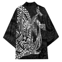 Hawaiian Whales Polynesian Art Motifs Kimono Black Color - Polynesian Pride