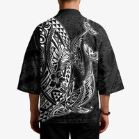 Hawaiian Whales Polynesian Art Motifs Kimono Black Color - Polynesian Pride
