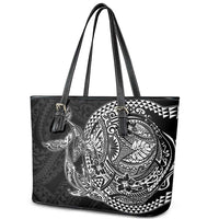 Hawaiian Whales Polynesian Art Motifs Leather Tote Bag Black Color - Polynesian Pride