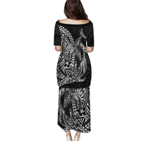 Hawaiian Whales Polynesian Art Motifs Puletasi Black Color - Polynesian Pride