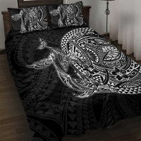 Hawaiian Whales Polynesian Art Motifs Quilt Bed Set Black Color - Polynesian Pride
