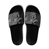 Hawaiian Whales Polynesian Art Motifs Slide Sandals Black Color - Polynesian Pride