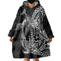 Hawaiian Whales Polynesian Art Motifs Wearable Blanket Hoodie Black Color - Polynesian Pride