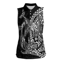 Hawaiian Whales Polynesian Art Motifs Women Sleeveless Polo Shirt Black Color - Polynesian Pride