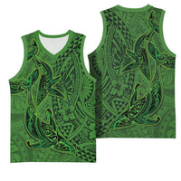 Hawaiian Whales Polynesian Art Motifs Basketball Jersey Green Color - Polynesian Pride