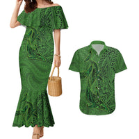 Hawaiian Whales Polynesian Art Motifs Couples Matching Mermaid Dress and Hawaiian Shirt Green Color LT03 Green - Polynesian Pride