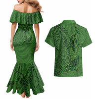 Hawaiian Whales Polynesian Art Motifs Couples Matching Mermaid Dress and Hawaiian Shirt Green Color LT03 - Polynesian Pride