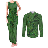 Hawaiian Whales Polynesian Art Motifs Couples Matching Tank Maxi Dress and Long Sleeve Button Shirt Green Color LT03 Green - Polynesian Pride