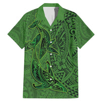 Hawaiian Whales Polynesian Art Motifs Family Matching Mermaid Dress and Hawaiian Shirt Green Color - Polynesian Pride