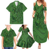 Hawaiian Whales Polynesian Art Motifs Family Matching Summer Maxi Dress and Hawaiian Shirt Green Color - Polynesian Pride