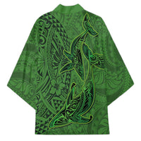 Hawaiian Whales Polynesian Art Motifs Kimono Green Color - Polynesian Pride