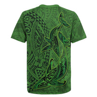 Hawaiian Whales Polynesian Art Motifs Rugby Jersey Green Color - Polynesian Pride