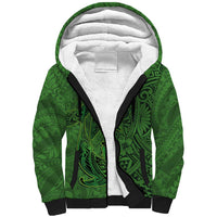 Hawaiian Whales Polynesian Art Motifs Sherpa Hoodie Green Color - Polynesian Pride