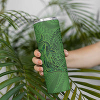 Hawaiian Whales Polynesian Art Motifs Skinny Tumbler Green Color - Polynesian Pride