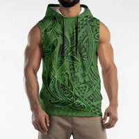 Hawaiian Whales Polynesian Art Motifs Sleeveless Hoodie Green Color - Polynesian Pride