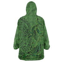 Hawaiian Whales Polynesian Art Motifs Wearable Blanket Hoodie Green Color - Polynesian Pride