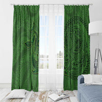 Hawaiian Whales Polynesian Art Motifs Window Curtain Green Color - Polynesian Pride