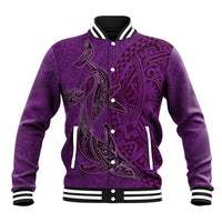 Hawaiian Whales Polynesian Art Motifs Baseball Jacket Purple Color - Polynesian Pride