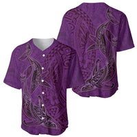 Hawaiian Whales Polynesian Art Motifs Baseball Jersey Purple Color - Polynesian Pride