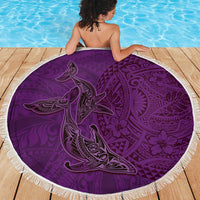 Hawaiian Whales Polynesian Art Motifs Beach Blanket Purple Color - Polynesian Pride