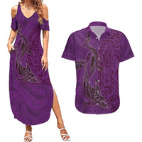 Hawaiian Whales Polynesian Art Motifs Couples Matching Summer Maxi Dress and Hawaiian Shirt Purple Color LT03 Purple - Polynesian Pride