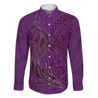 Hawaiian Whales Polynesian Art Motifs Family Matching Off The Shoulder Long Sleeve Dress and Hawaiian Shirt Purple Color - Polynesian Pride