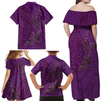 Hawaiian Whales Polynesian Art Motifs Family Matching Off Shoulder Maxi Dress and Hawaiian Shirt Purple Color - Polynesian Pride