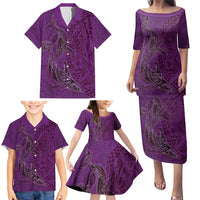 Hawaiian Whales Polynesian Art Motifs Family Matching Puletasi and Hawaiian Shirt Purple Color - Polynesian Pride