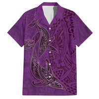 Hawaiian Whales Polynesian Art Motifs Family Matching Puletasi and Hawaiian Shirt Purple Color - Polynesian Pride