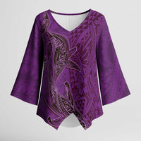 Hawaiian Whales Polynesian Art Motifs Kimono Sleeve Blouse Purple Color - Polynesian Pride
