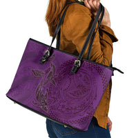 Hawaiian Whales Polynesian Art Motifs Leather Tote Bag Purple Color - Polynesian Pride