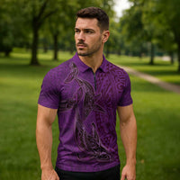 Hawaiian Whales Polynesian Art Motifs Zipper Polo Shirt Purple Color - Polynesian Pride