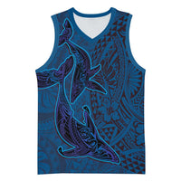 Hawaiian Whales Polynesian Art Motifs Basketball Jersey Blue Color - Polynesian Pride