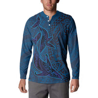 Hawaiian Whales Polynesian Art Motifs Button Sweatshirt Blue Color - Polynesian Pride