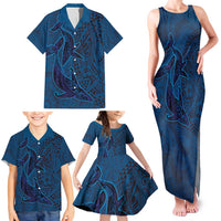 Hawaiian Whales Polynesian Art Motifs Family Matching Tank Maxi Dress and Hawaiian Shirt Blue Color - Polynesian Pride
