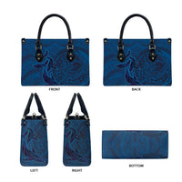 Hawaiian Whales Polynesian Art Motifs Leather Bag Blue Color - Polynesian Pride