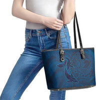 Hawaiian Whales Polynesian Art Motifs Leather Tote Bag Blue Color - Polynesian Pride