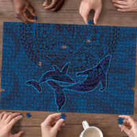 Hawaiian Whales Polynesian Art Motifs Puzzle Blue Color - Polynesian Pride