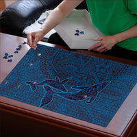 Hawaiian Whales Polynesian Art Motifs Puzzle Blue Color - Polynesian Pride