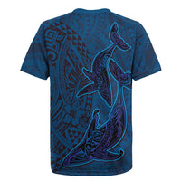 Hawaiian Whales Polynesian Art Motifs Rugby Jersey Blue Color - Polynesian Pride