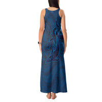 Hawaiian Whales Polynesian Art Motifs Tank Maxi Dress Blue Color - Polynesian Pride