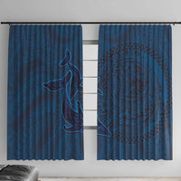 Hawaiian Whales Polynesian Art Motifs Window Curtain Blue Color - Polynesian Pride