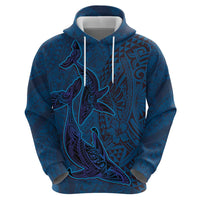 Hawaiian Whales Polynesian Art Motifs Zip Hoodie Blue Color - Polynesian Pride