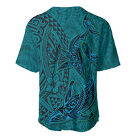 Hawaiian Whales Polynesian Art Motifs Baseball Jersey Turquoise Color - Polynesian Pride