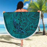 Hawaiian Whales Polynesian Art Motifs Beach Blanket Turquoise Color - Polynesian Pride