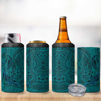 Hawaiian Whales Polynesian Art Motifs 4 in 1 Can Cooler Tumbler Turquoise Color - Polynesian Pride