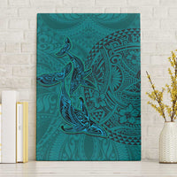 Hawaiian Whales Polynesian Art Motifs Canvas Wall Art Turquoise Color - Polynesian Pride