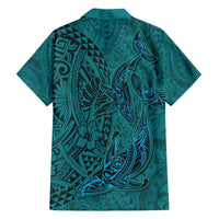 Hawaiian Whales Polynesian Art Motifs Family Matching Puletasi and Hawaiian Shirt Turquoise Color - Polynesian Pride