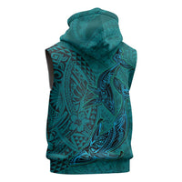 Hawaiian Whales Polynesian Art Motifs Sleeveless Zip Hoodie Turquoise Color - Polynesian Pride