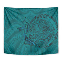 Hawaiian Whales Polynesian Art Motifs Tapestry Turquoise Color - Polynesian Pride
